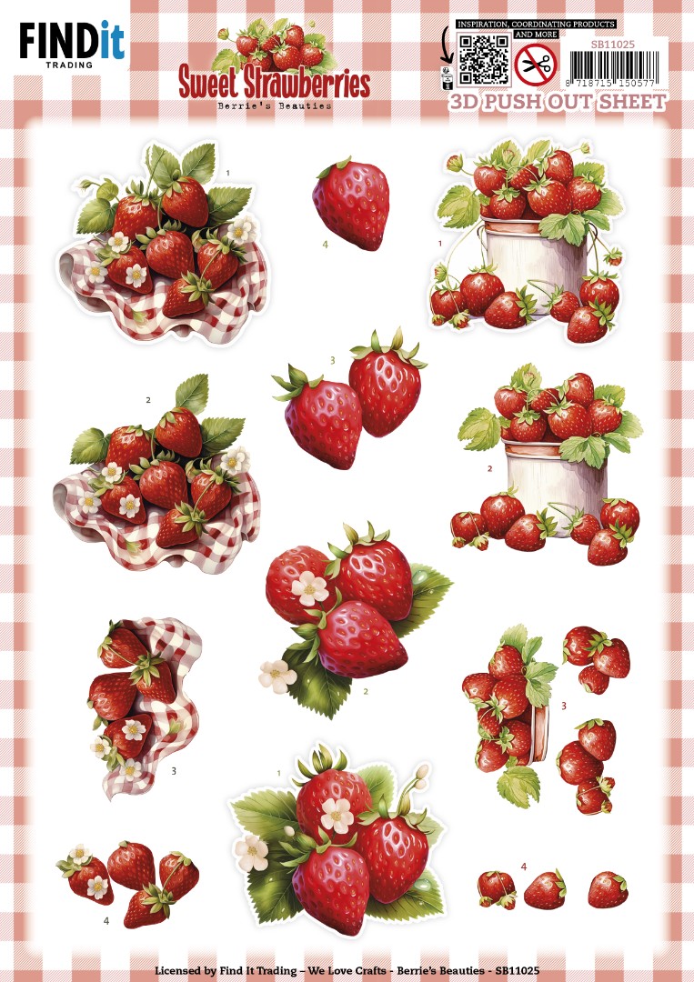 3D Push out Sheet - Berries Beauties - Sweet Strawberries - Pure Strawberries