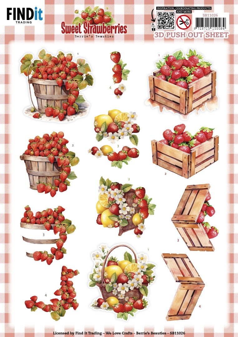 3D Push out Sheet - Berries Beauties - Sweet Strawberries - Strawberries in a Basket