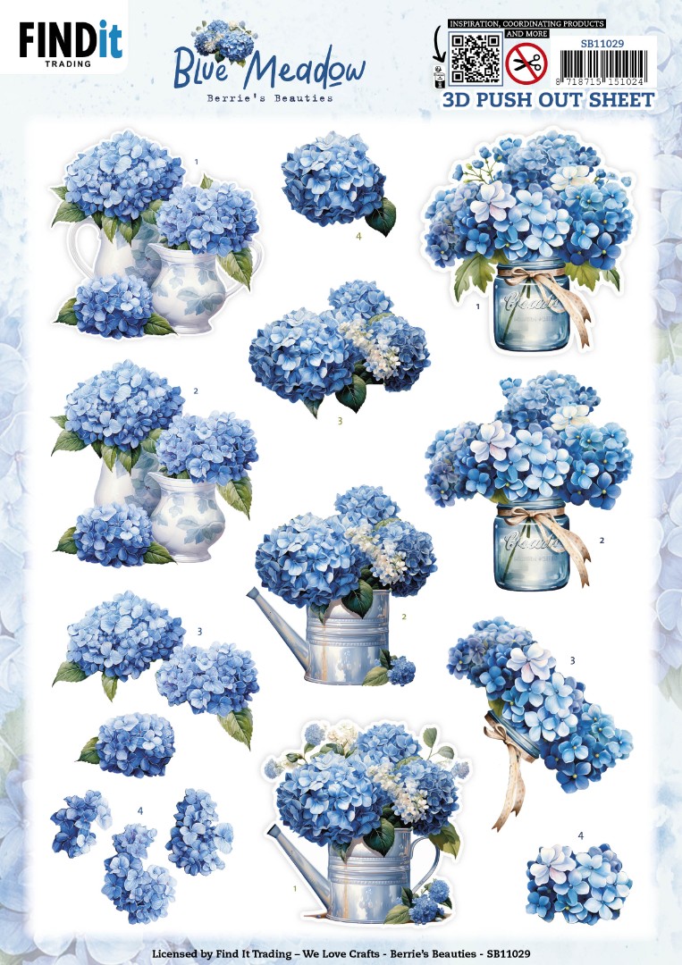 3D Pushout Sheet - Berries Beauties - Blue Meadow - Vase