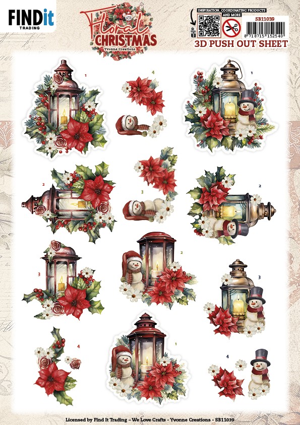 3D Pushout Sheet - Yvonne Ceations - Floral Christmas- Floral Lantern