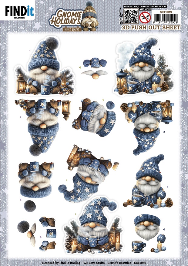3D Pushout Sheet - Berries Beauties - Gnomie Holidays - Blue 3D Pushout Sheet - Berries Beauties - Gnomie Holidays - Blue