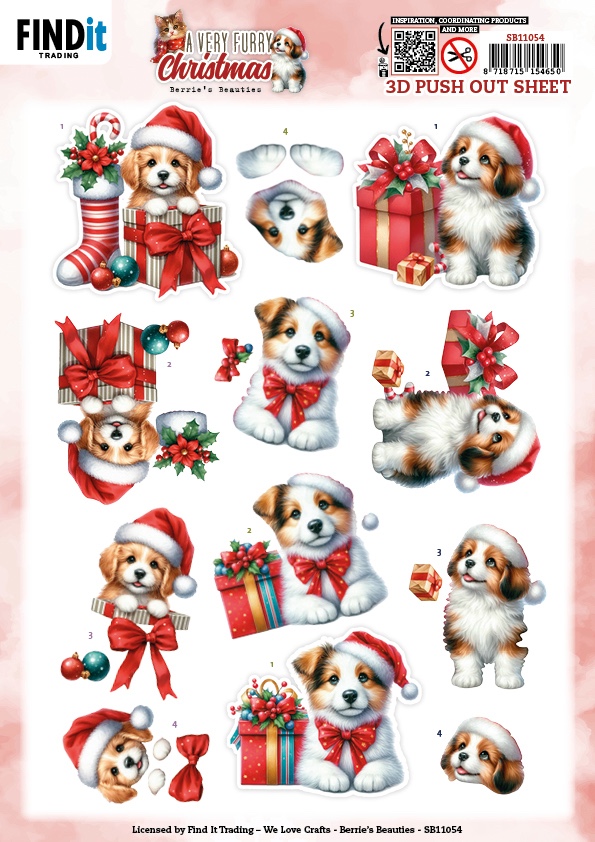 3D Pushout Sheet - Berries Beauties - A Very Furry Christmas - Puppy