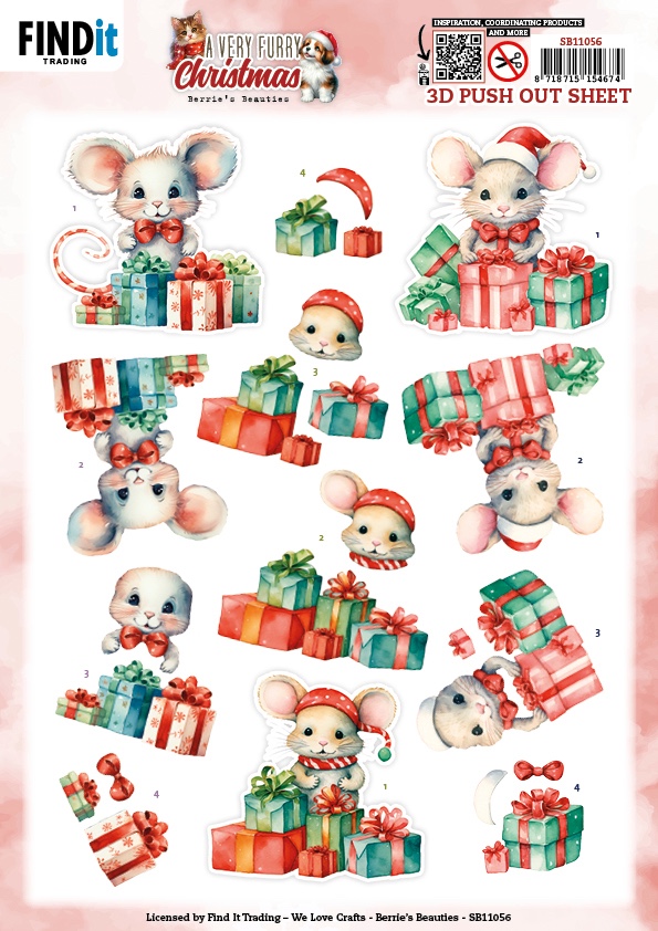 3D Pushout Sheet - Berries Beauties - A Very Furry Christmas - Mouse