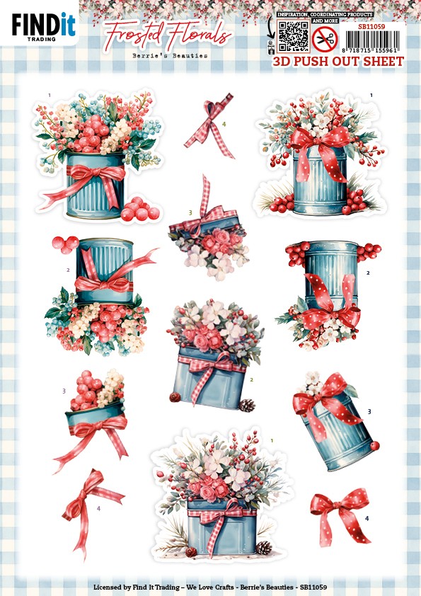3D Pushout Sheet - Berries Beauties - Frosted Florals - Tin