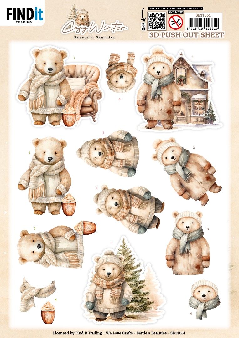 3D Pushout Sheet - Berries Beauties - Cosy WInter - Cosy Bear