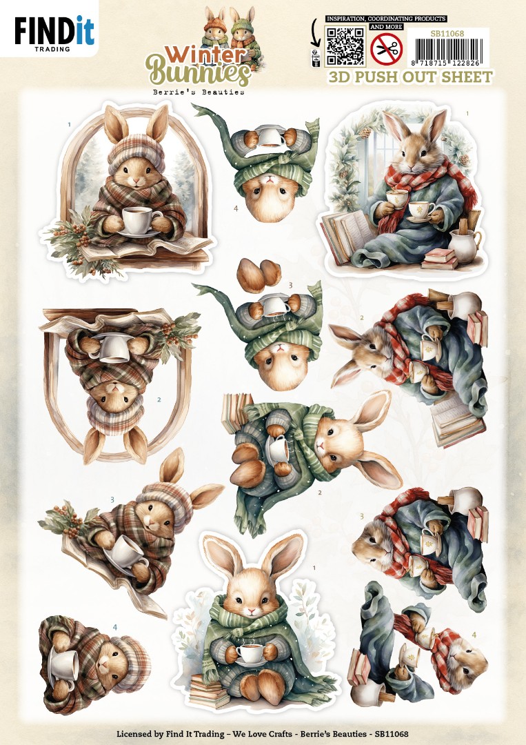 3D Pushout Sheet - Berries Beauties - Winter Bunnies - Cosy Bunnies