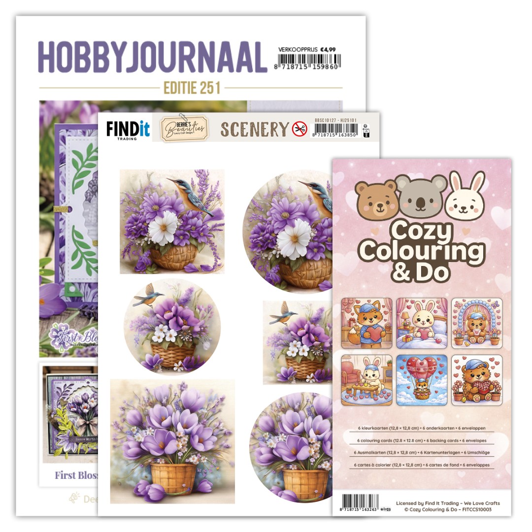 SET Hobbyjournaal 251 - Findit Color - Cozy Colouring Cards Set - Cozy Day Love SET Hobbyjournaal 251 - Findit Color - Cozy Colouring Cards Set - Cozy Day Love