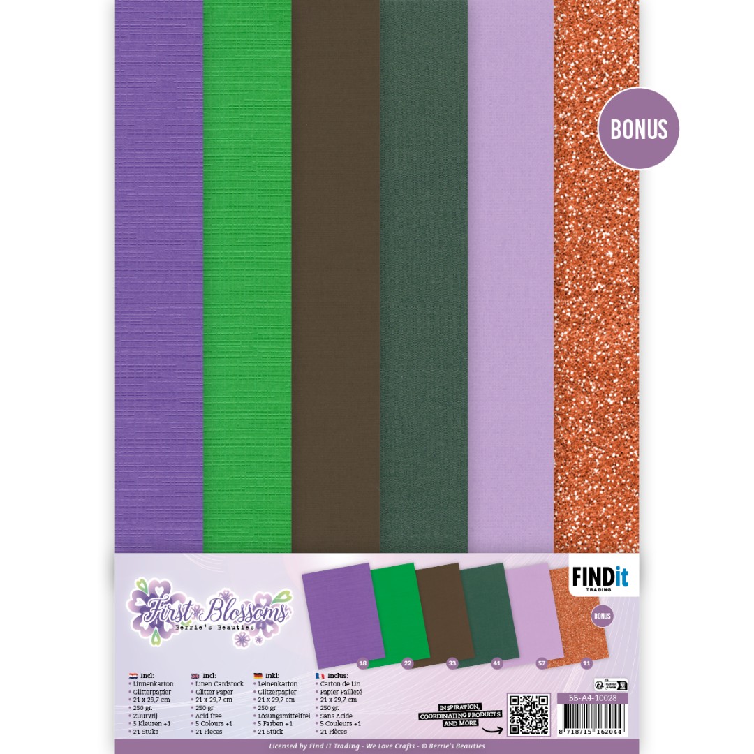 Linen Cardstock Pack - Berries Beauties - First Blossoms - A4 Linen Cardstock Pack - Berries Beauties - First Blossoms - A4