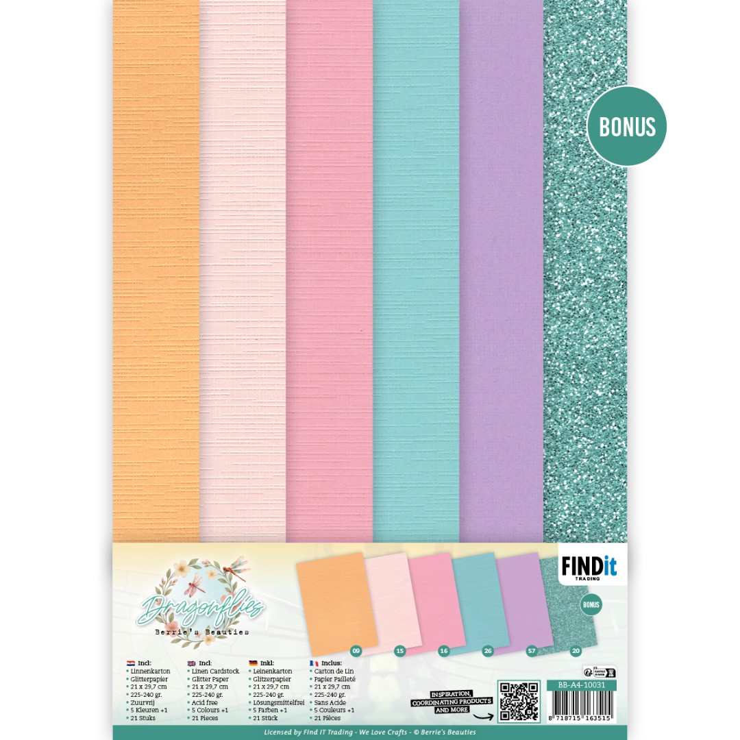 Linen Cardstock Pack - Berries Beauties - Dragonflies - A4