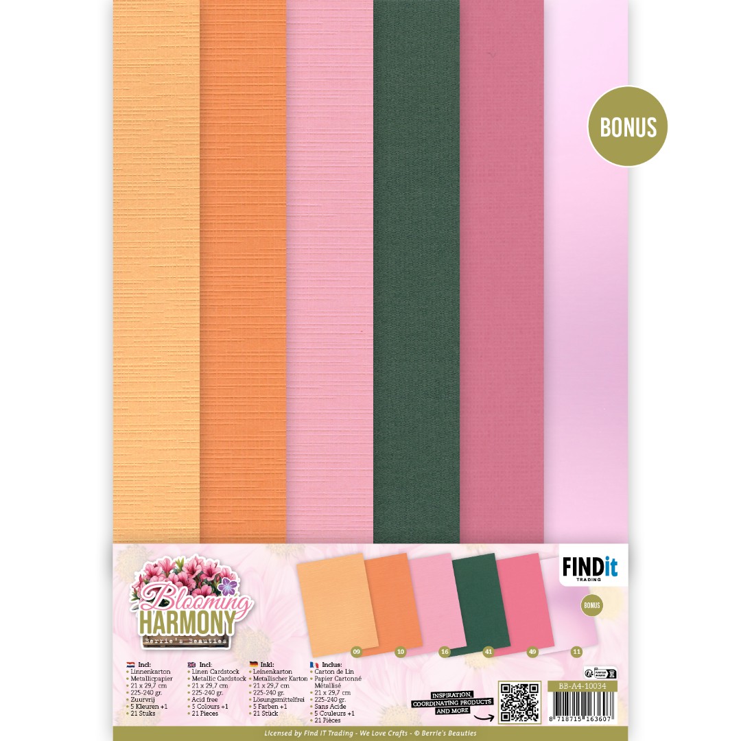 Linen Cardstock Pack - Berries Beauties - Blooming Harmony - A4 Linen Cardstock Pack - Berries Beauties - Blooming Harmony - A4