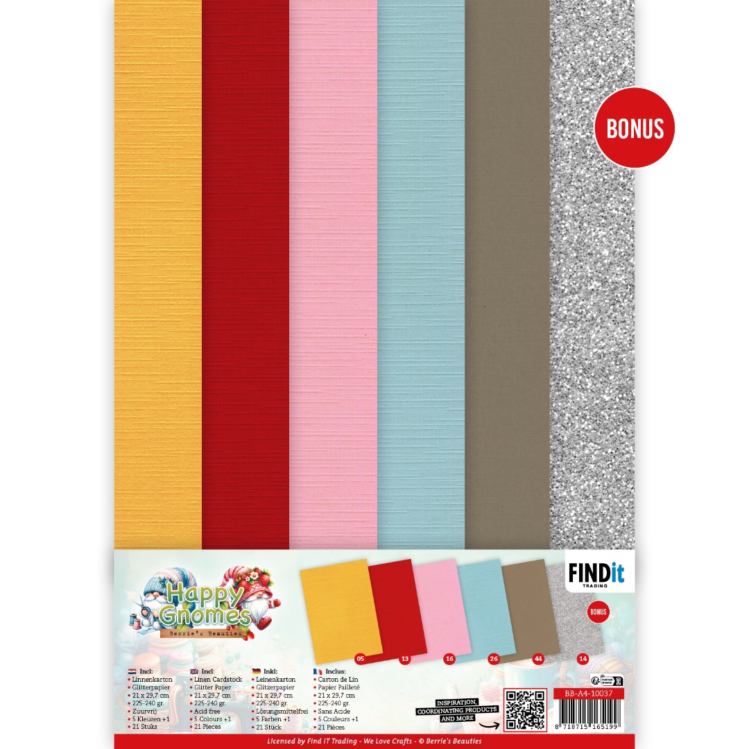 Linen Cardstock Pack - Berries Beauties - Happy Gnomes - A4