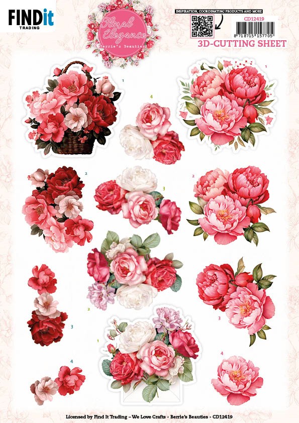 3D Cutting Sheet - Berries Beauties - Floral Elegance - Peony Delight