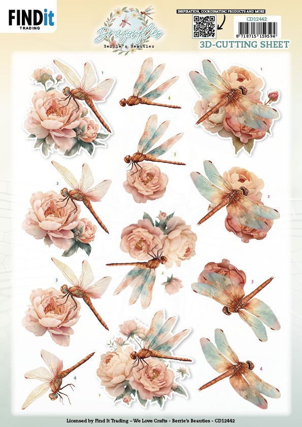 3D Cutting Sheet - Berries Beauties - Dragonflies - Blush