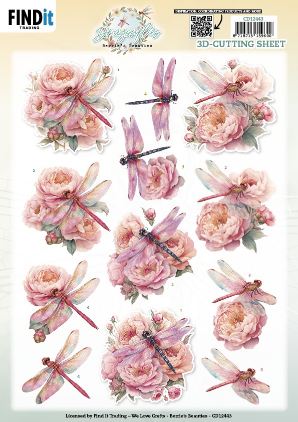 3D Cutting Sheet - Berries Beauties - Dragonflies - Pink