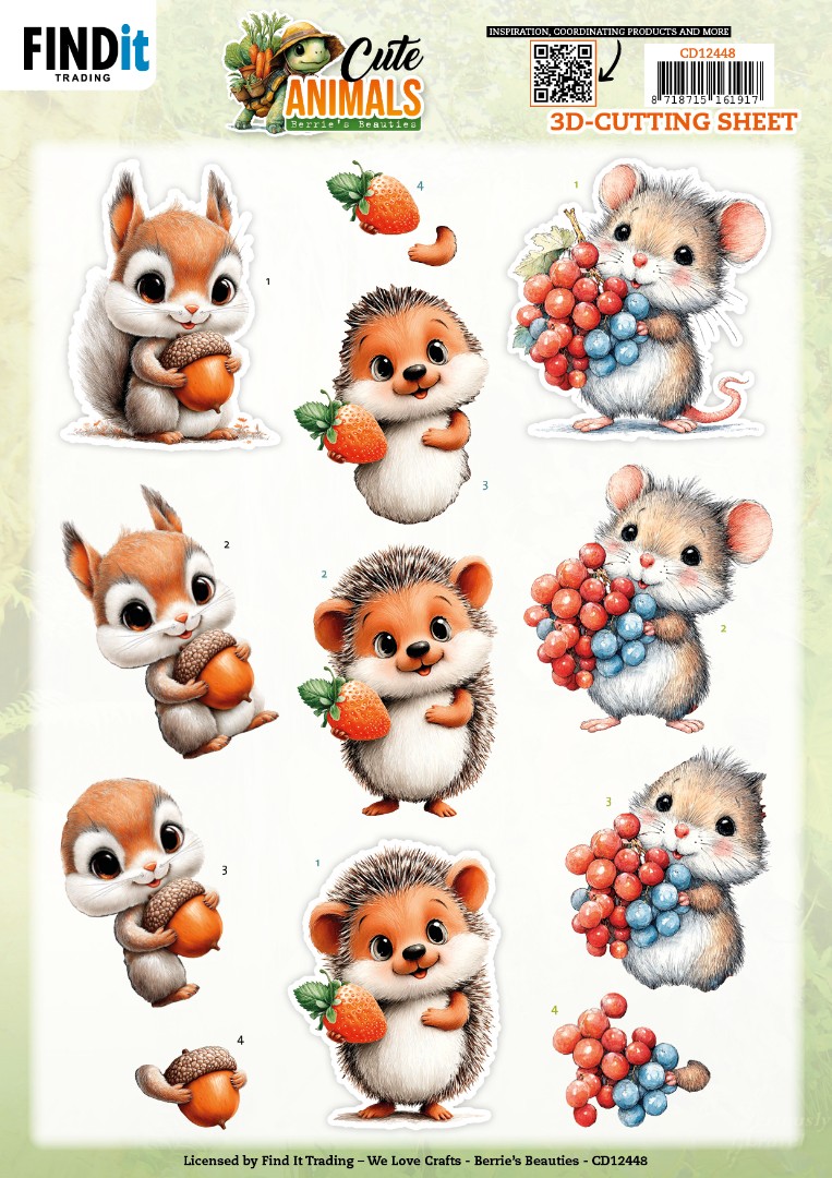 3D Cutting Sheet - Berries Beauties - Cute Animals - Forest Friends 3D Cutting Sheet - Berries Beauties - Cute Animals - Forest Friends