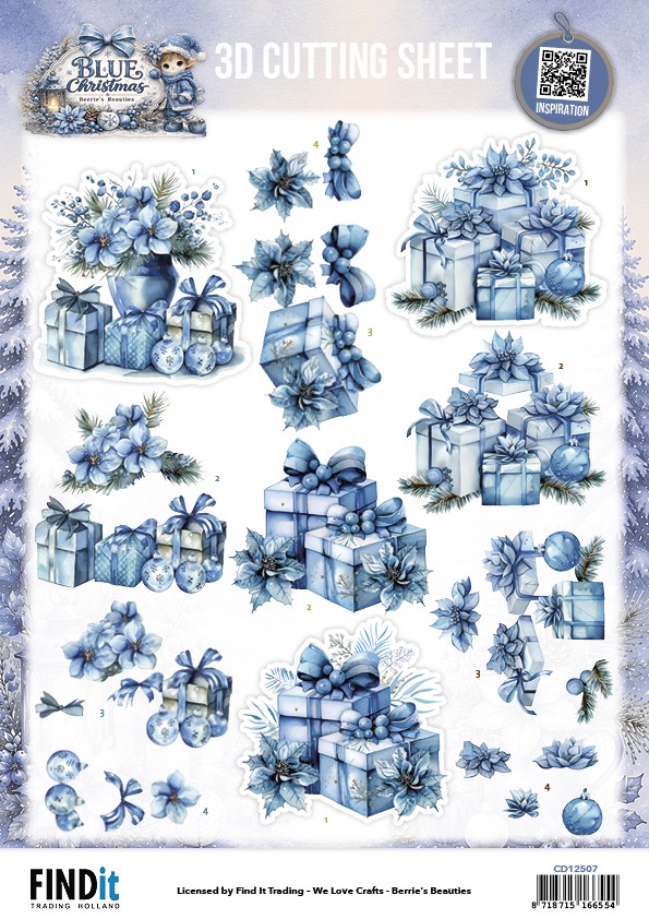 3D Cutting Sheet - Berries Beauties - Blue Christmas - Christmas Presents