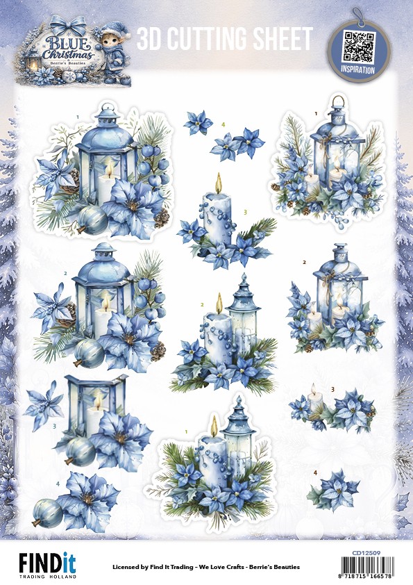 3D Cutting Sheet - Berries Beauties - Blue Christmas - Christmas Lanterns