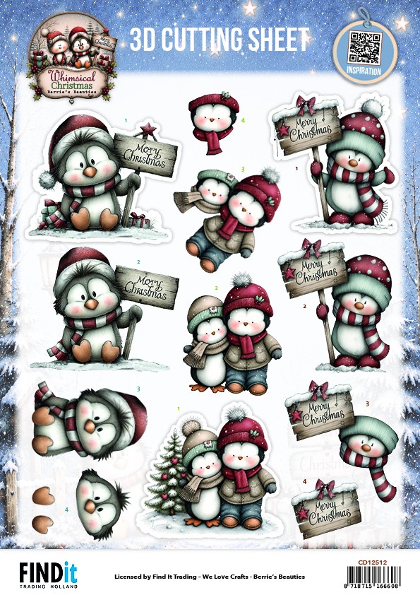 3D Cutting Sheet - Berries Beauties - Whimsical Christmas - Penguins
