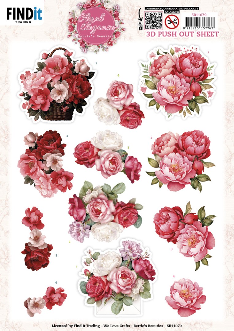 3D Pushout Sheet - Berries Beauties - Floral Elegance - Peony Delight