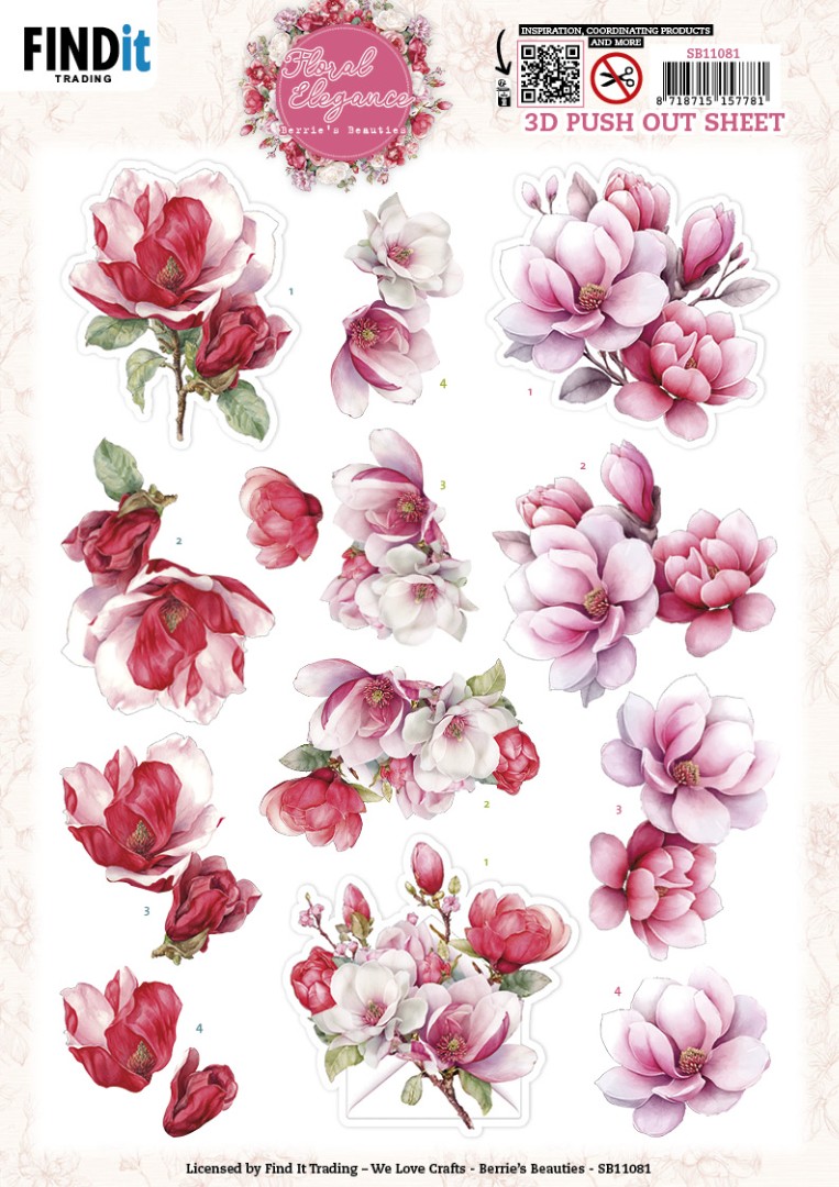3D Pushout Sheet - Berries Beauties - Floral Elegance - Magnolia Dreams