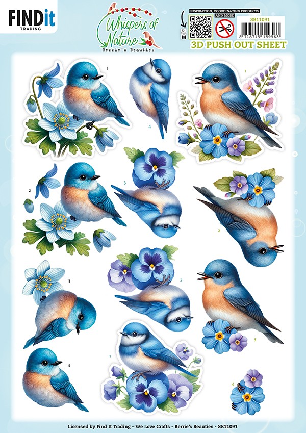 3D Pushout Sheet - Berries Beauties - Whispers of Nature - Blue 3D Pushout Sheet - Berries Beauties - Whispers of Nature - Blue
