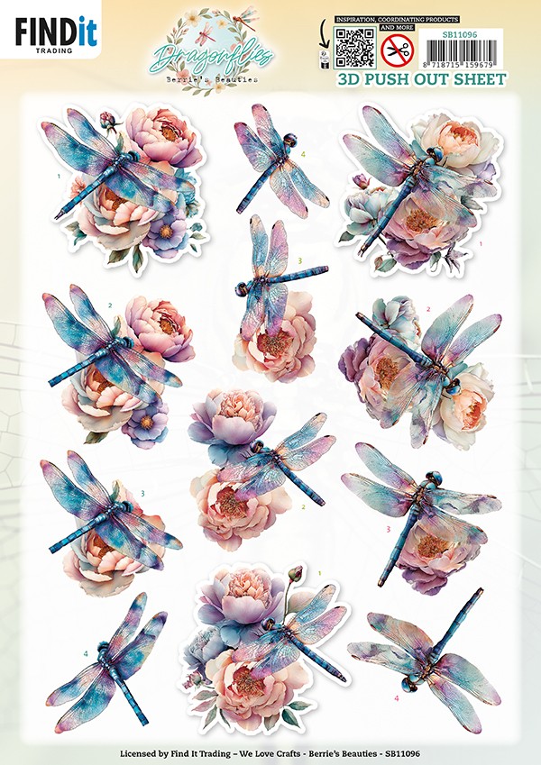 3D Pushout Sheet - Berries Beauties - Dragonflies - Azure