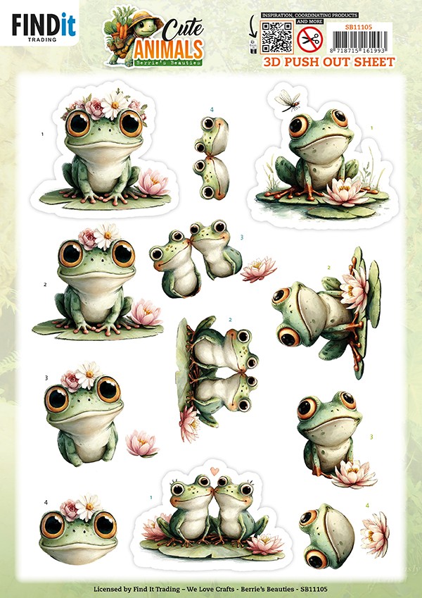 3D Pushout Sheet - Berries Beauties - Cute Animals - Frogs