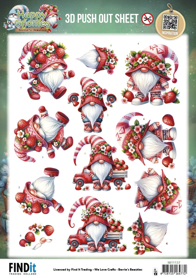 3D Pushout Sheet - Berries Beauties - Happy Gnomes - Berry Cute