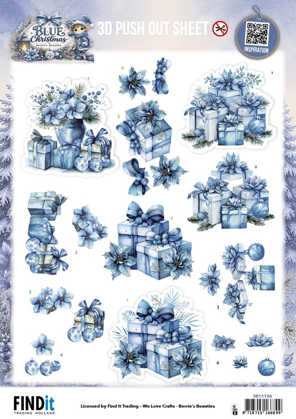 3D Pushout Sheet - Berries Beauties - Blue Christmas - Christmas Presents