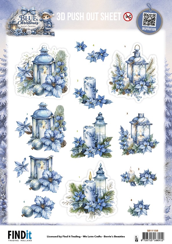 3D Pushout Sheet - Berries Beauties - Blue Christmas - Christmas Lanterns