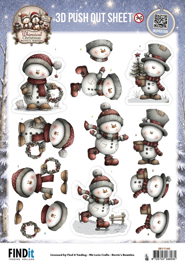 3D Pushout Sheet - Berries Beauties - Whimsical Christmas - Snowmen