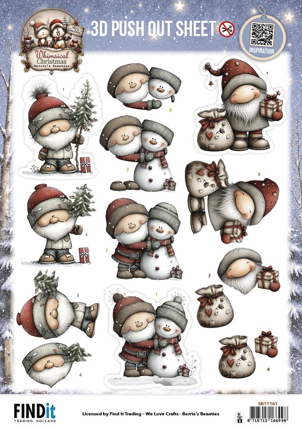 3D Pushout Sheet - Berries Beauties - Whimsical Christmas - Santa Claus