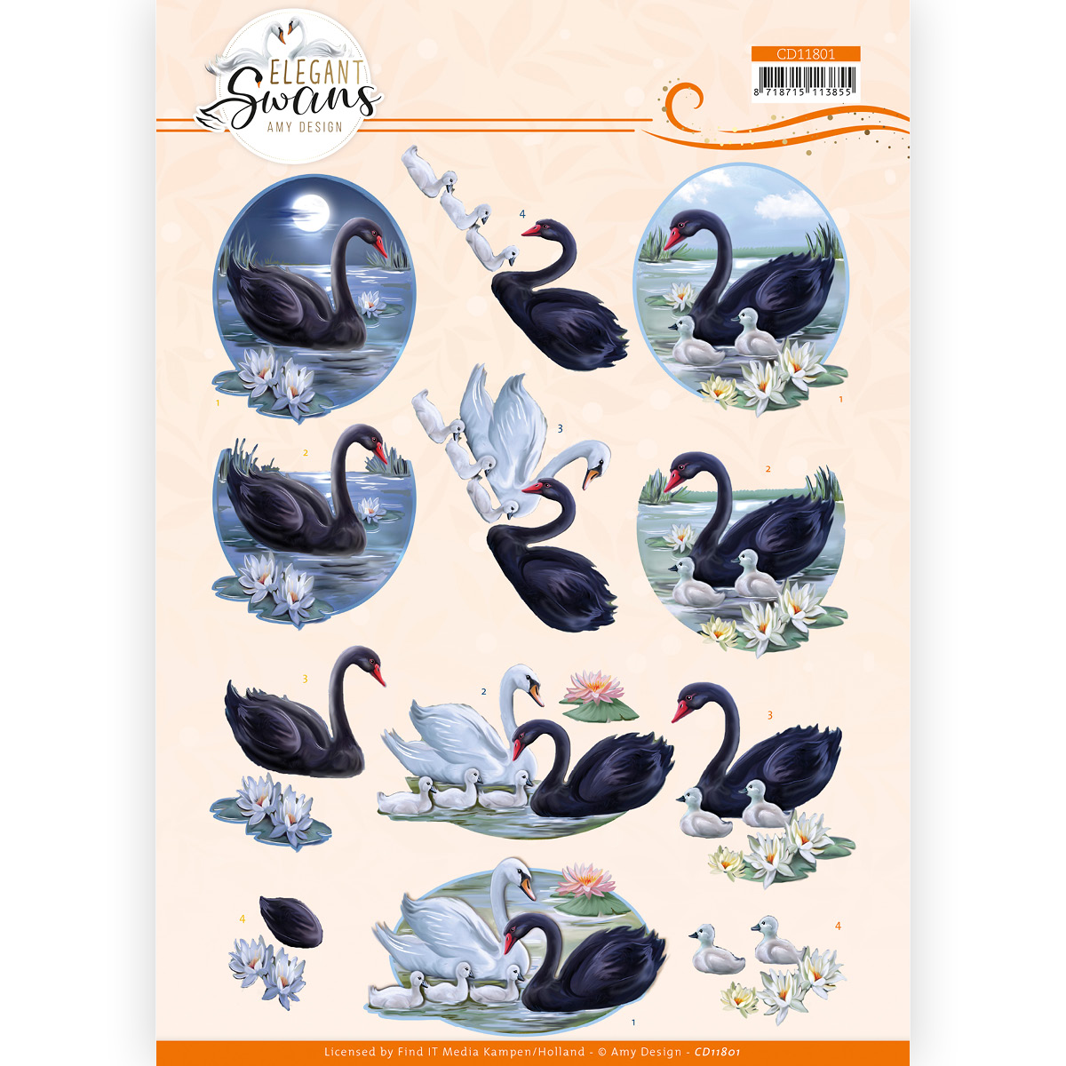 3D Cutting Sheet -Amy Design - Elegant Swans - Black Swans 3D Cutting Sheet -Amy Design - Elegant Swans - Black Swans