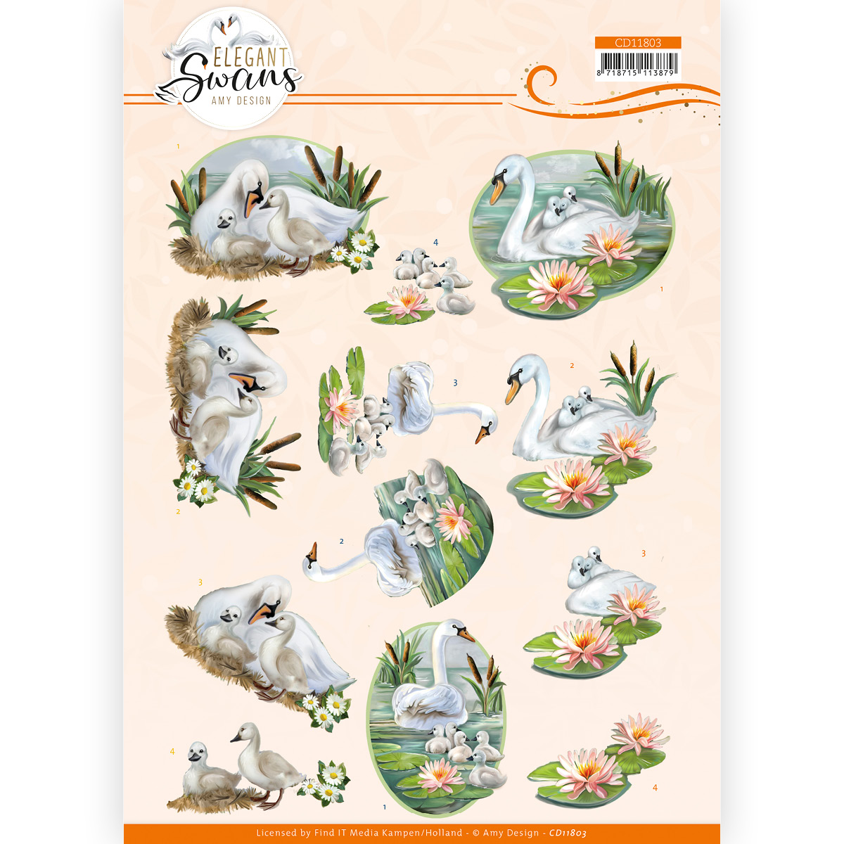 3D Cutting Sheet -Amy Design - Elegant Swans - Swans Family 3D Cutting Sheet -Amy Design - Elegant Swans - Swans Family