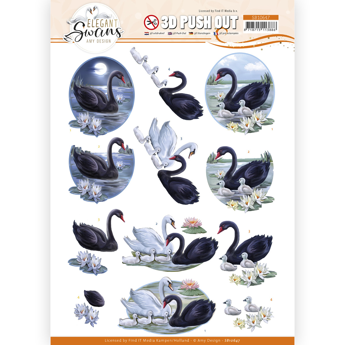 3D Push Out - Amy Design - Elegant Swans - Black swans 3D Push Out - Amy Design - Elegant Swans - Black swans