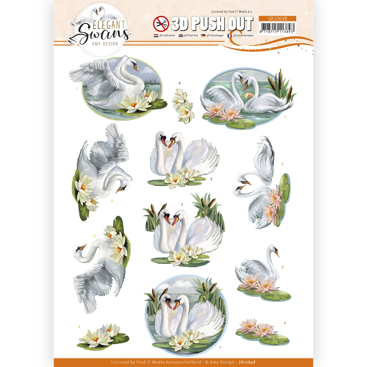 3D Push Out - Amy Design - Elegant Swans - Love Swans 3D Push Out - Amy Design - Elegant Swans - Love Swans