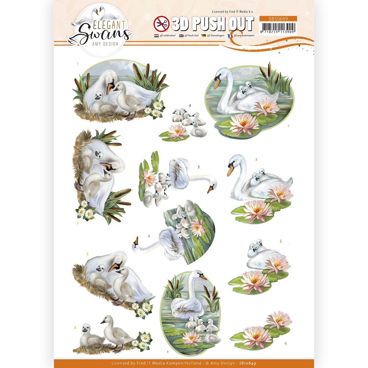 3D Push Out - Amy Design - Elegant Swans - Swans Family 3D Push Out - Amy Design - Elegant Swans - Swans Family