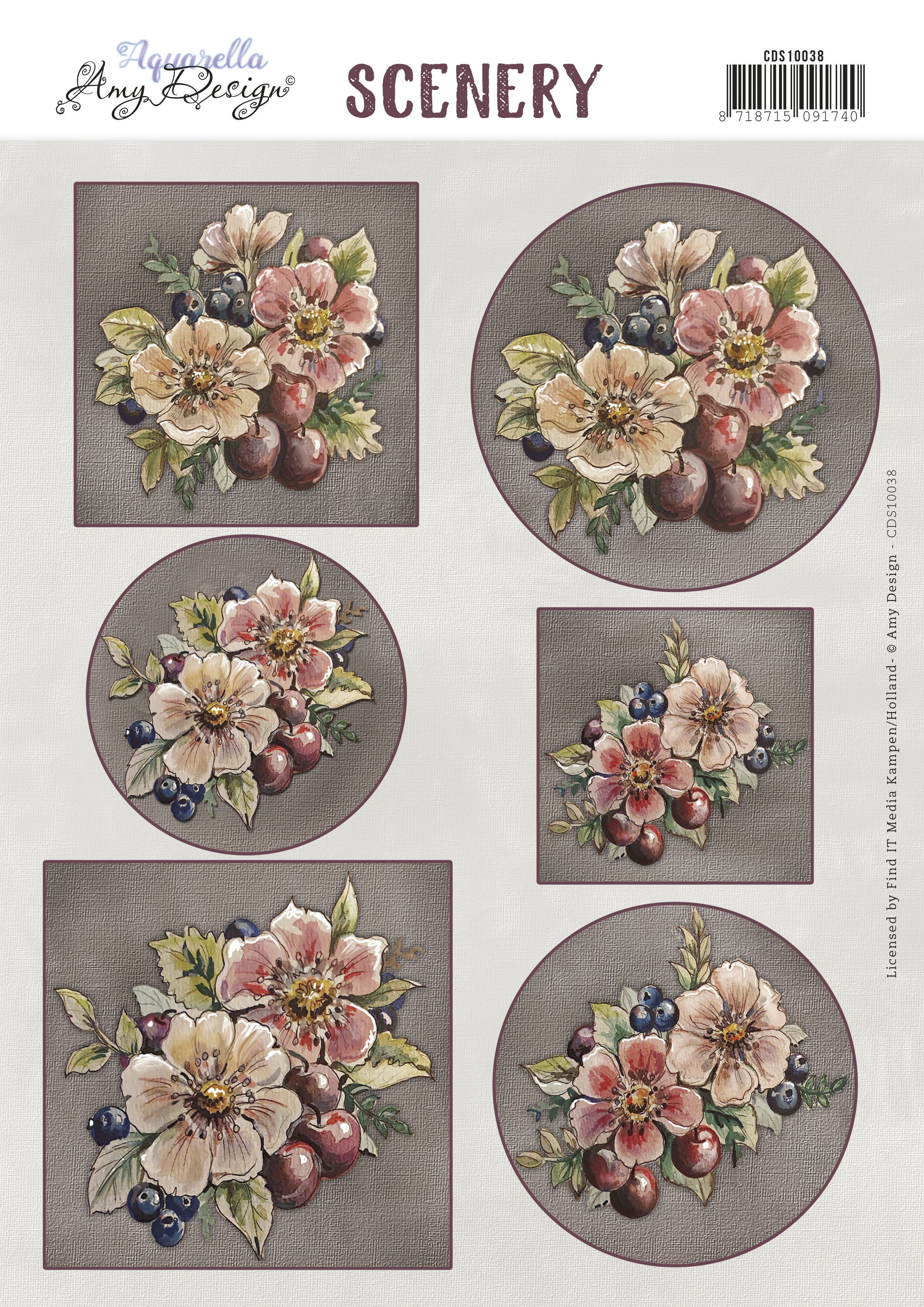 Push Out Scenery - Yvonne Creations Aquarella -  Dark Pink Flowers