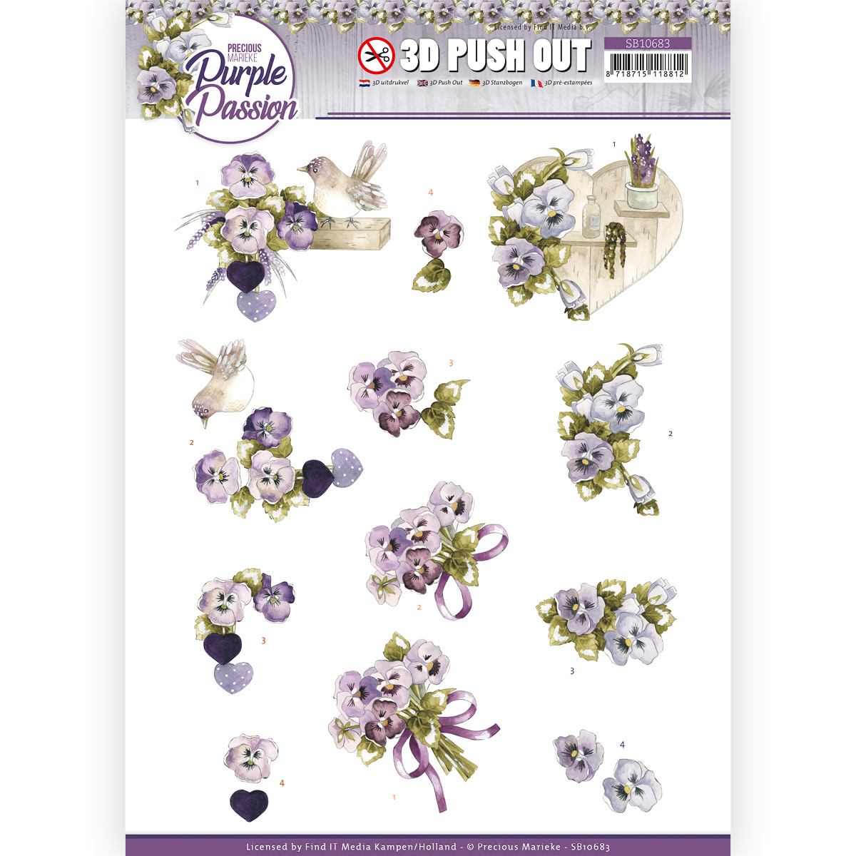 3D Push Out - Precious Marieke - Purple Passion - Purple Violets 3D Push Out - Precious Marieke - Purple Passion - Purple Violets