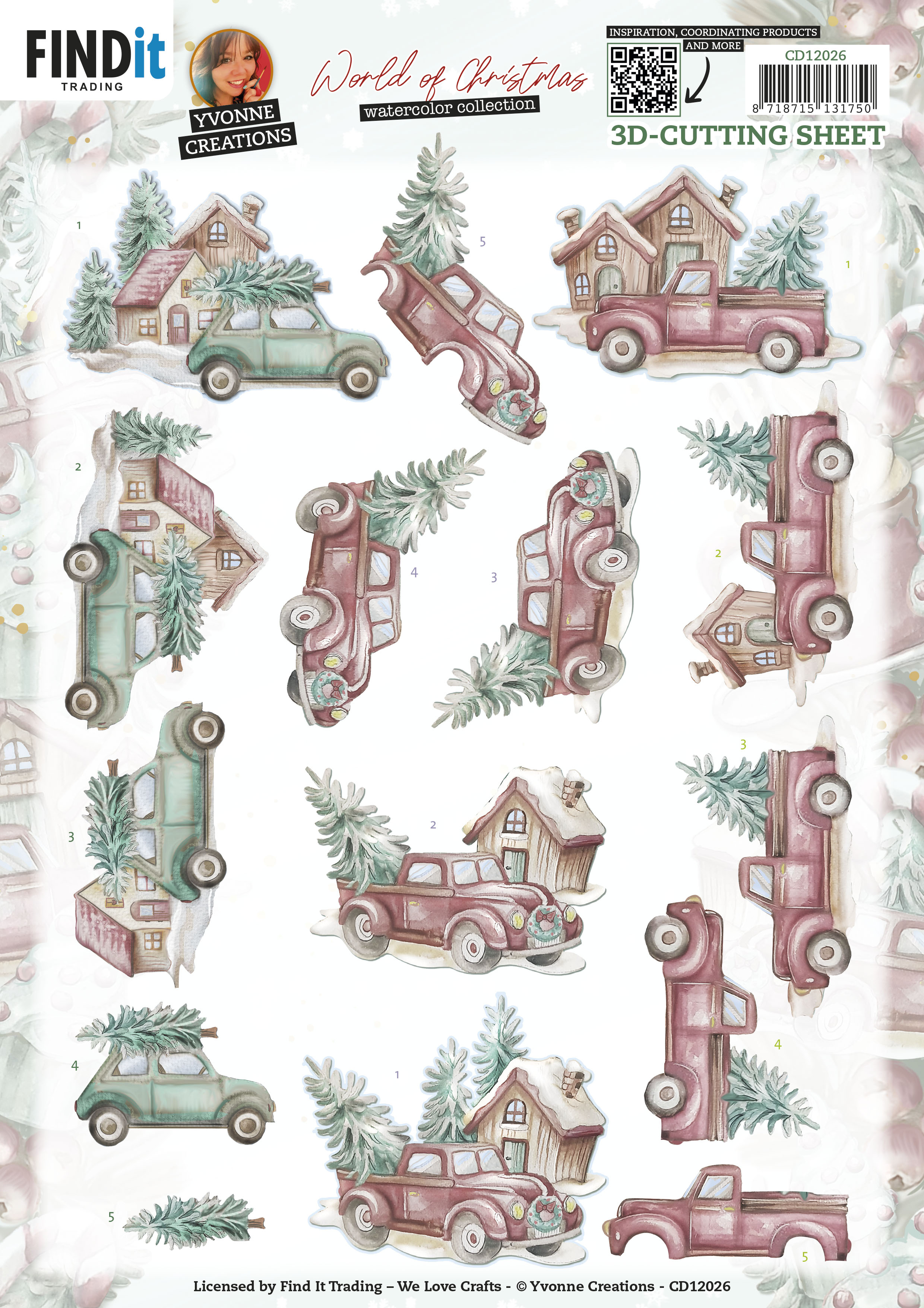 3D Cutting Sheet - Yvonne Creations - World of Christmas - Christmas Cars 3D Cutting Sheet - Yvonne Creations - World of Christmas - Christmas Cars
