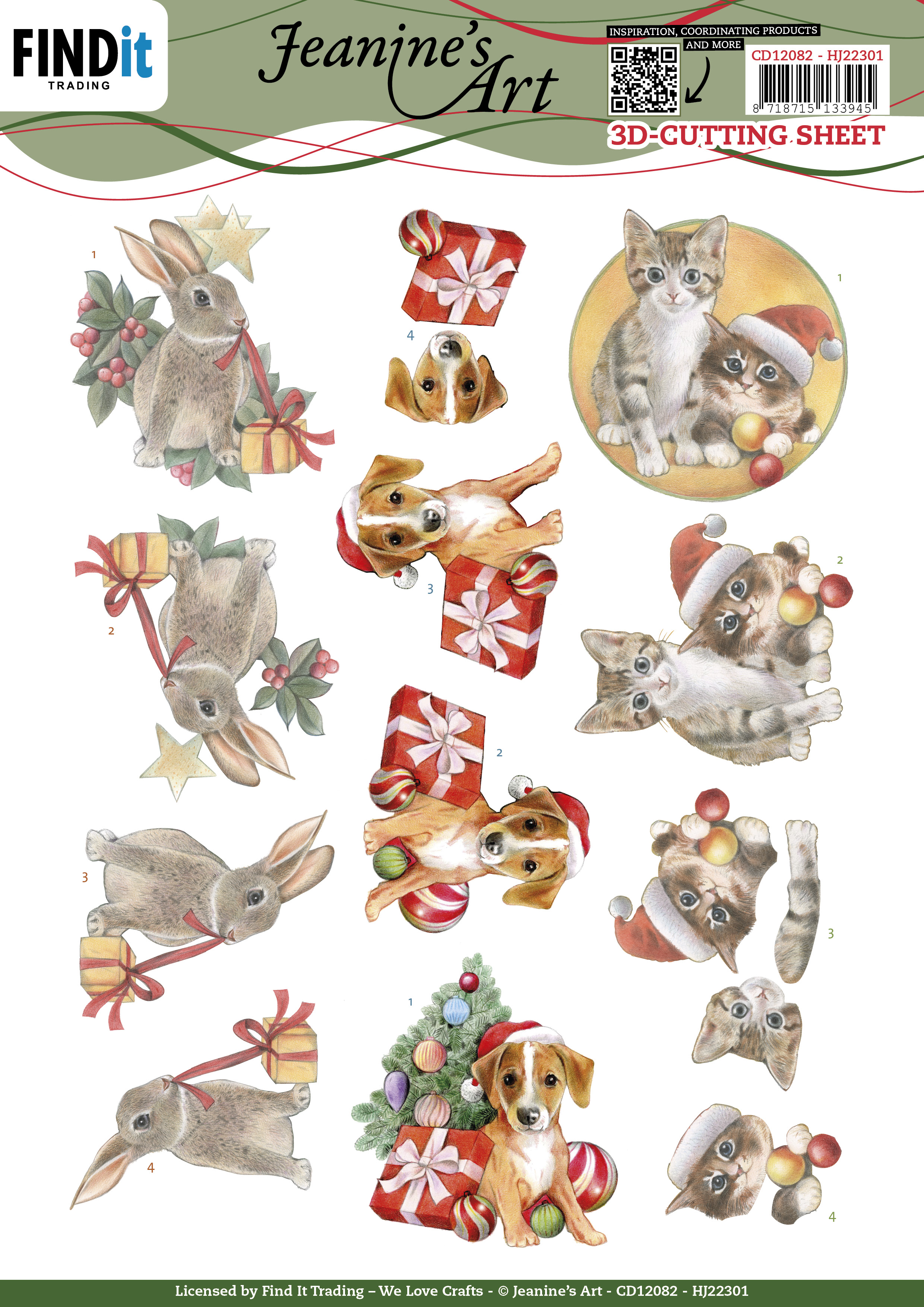 3D Cutting Sheet - Jeanine's Art - Cute Christmas Pets 3D Cutting Sheet - Jeanine's Art - Cute Christmas Pets
