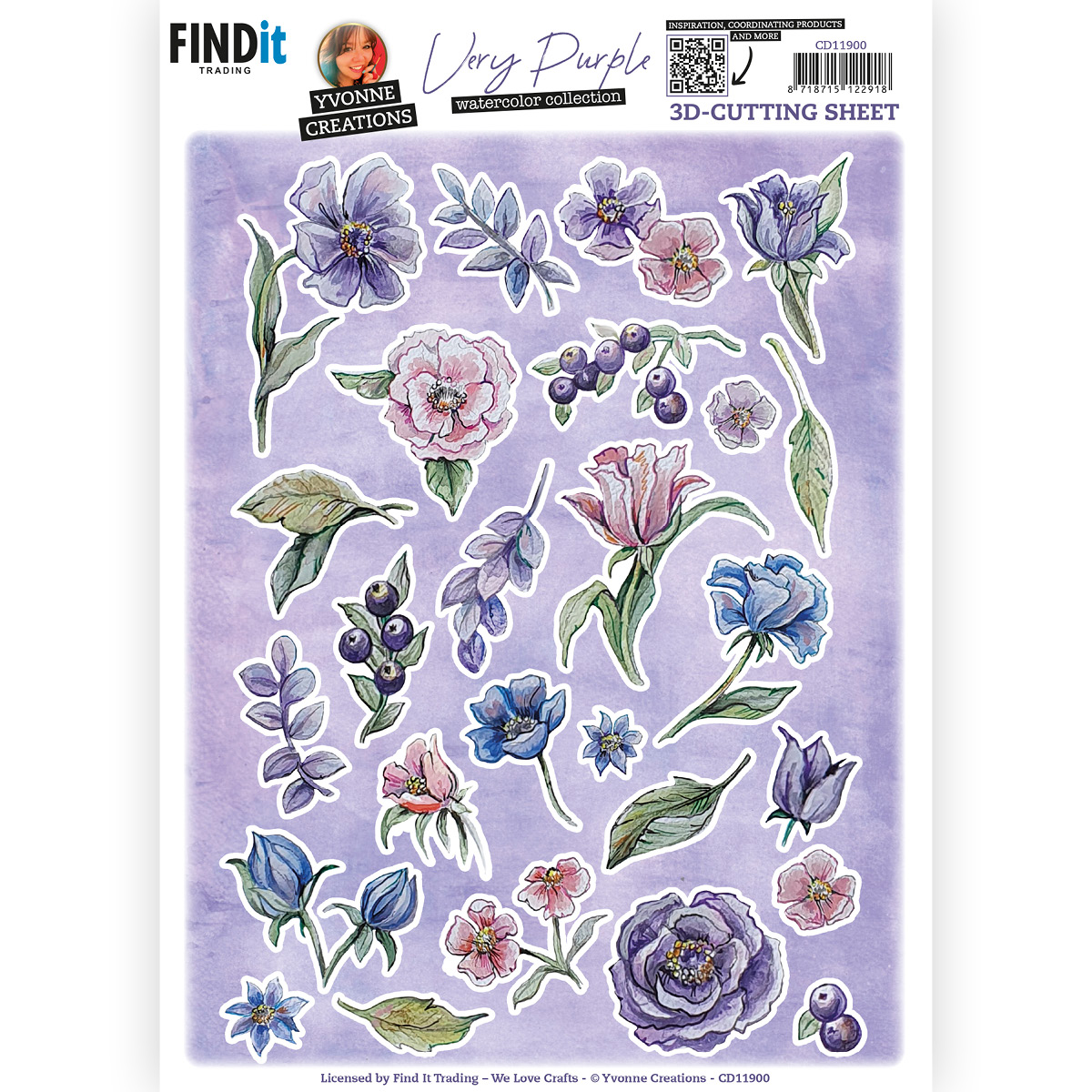 3D Cutting Sheets - Yvonne Creations - Very Purple - Small Elements A 3D Cutting Sheets - Yvonne Creations - Very Purple - Small Elements A