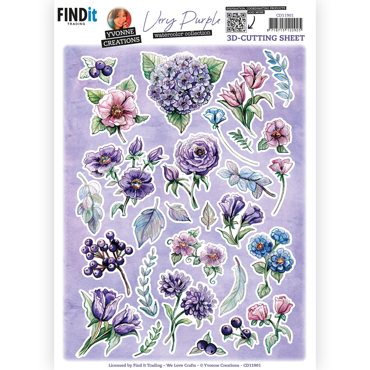 3D Cutting Sheets - Yvonne Creations - Very Purple - Small Elements B 3D Cutting Sheets - Yvonne Creations - Very Purple - Small Elements B