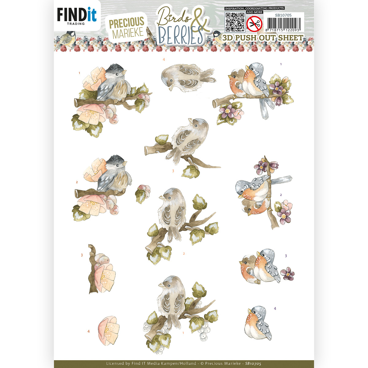 3D Push Out Sheet - Precious Marieke - Birds and Berries - Cranberries 3D Push Out Sheet - Precious Marieke - Birds and Berries - Cranberries