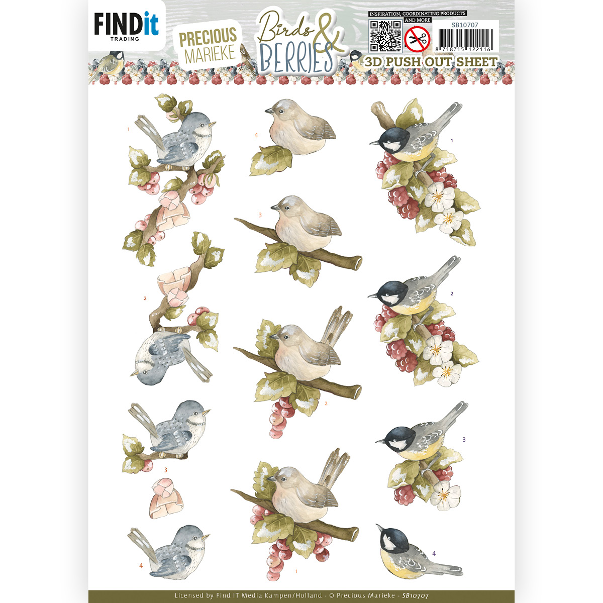 3D Push Out Sheet - Precious Marieke - Birds and Berries - Raspberries 3D Push Out Sheet - Precious Marieke - Birds and Berries - Raspberries