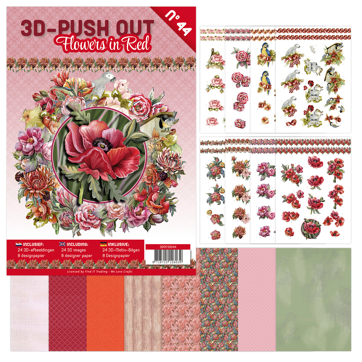 3D Push-Out Boek 44 - Bloemen in rood 3D Push-Out Boek 44 - Bloemen in rood