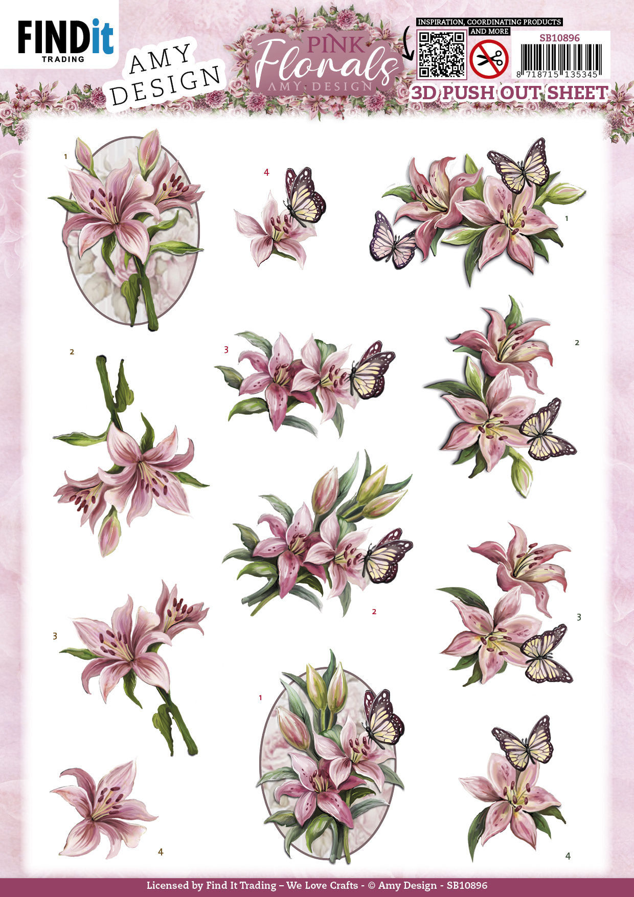 3D Push Out - Amy Design - Pink Florals - Lillies 3D Push Out - Amy Design - Pink Florals - Lillies