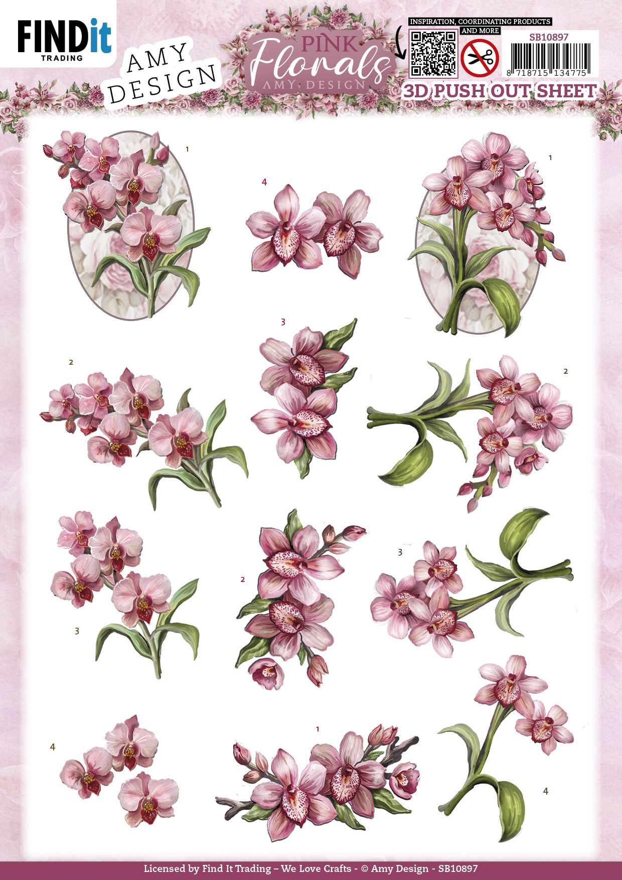 3D Push Out - Amy Design - Pink Florals - Orchid 3D Push Out - Amy Design - Pink Florals - Orchid