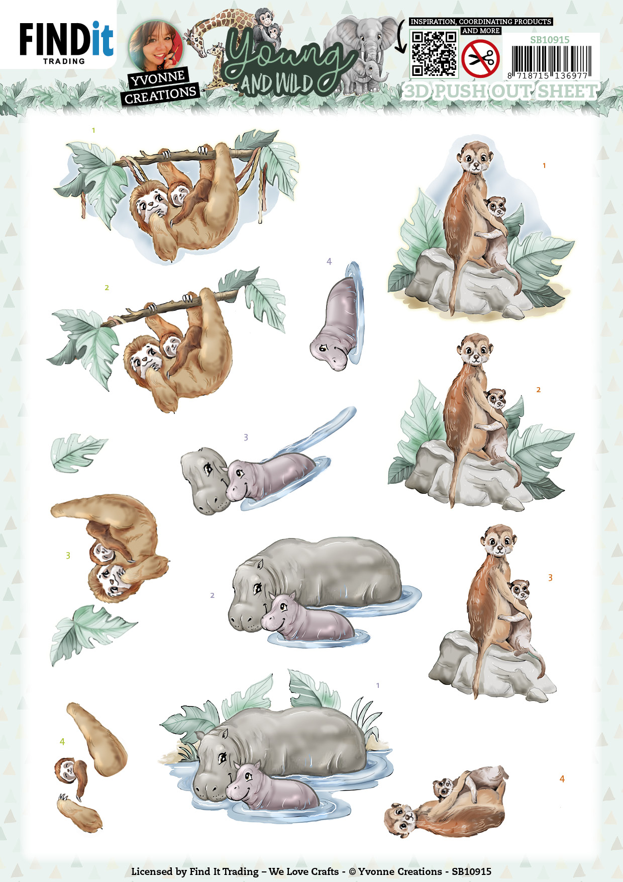 3D Push Out - Yvonne Creations - Young and Wild - Sloth 3D Push Out - Yvonne Creations - Young and Wild - Sloth